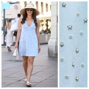 Zara Light Blue Mini Dress with White Floral Accents